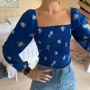 A&F Smocked Long Sleeve Floral Blouse